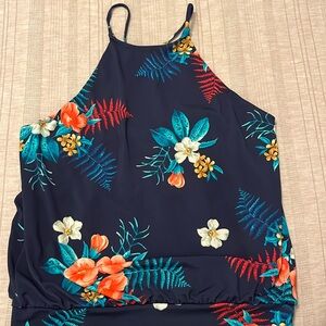 Express navy with floral halter tank top. Size S. Keyhole back. Super cute!